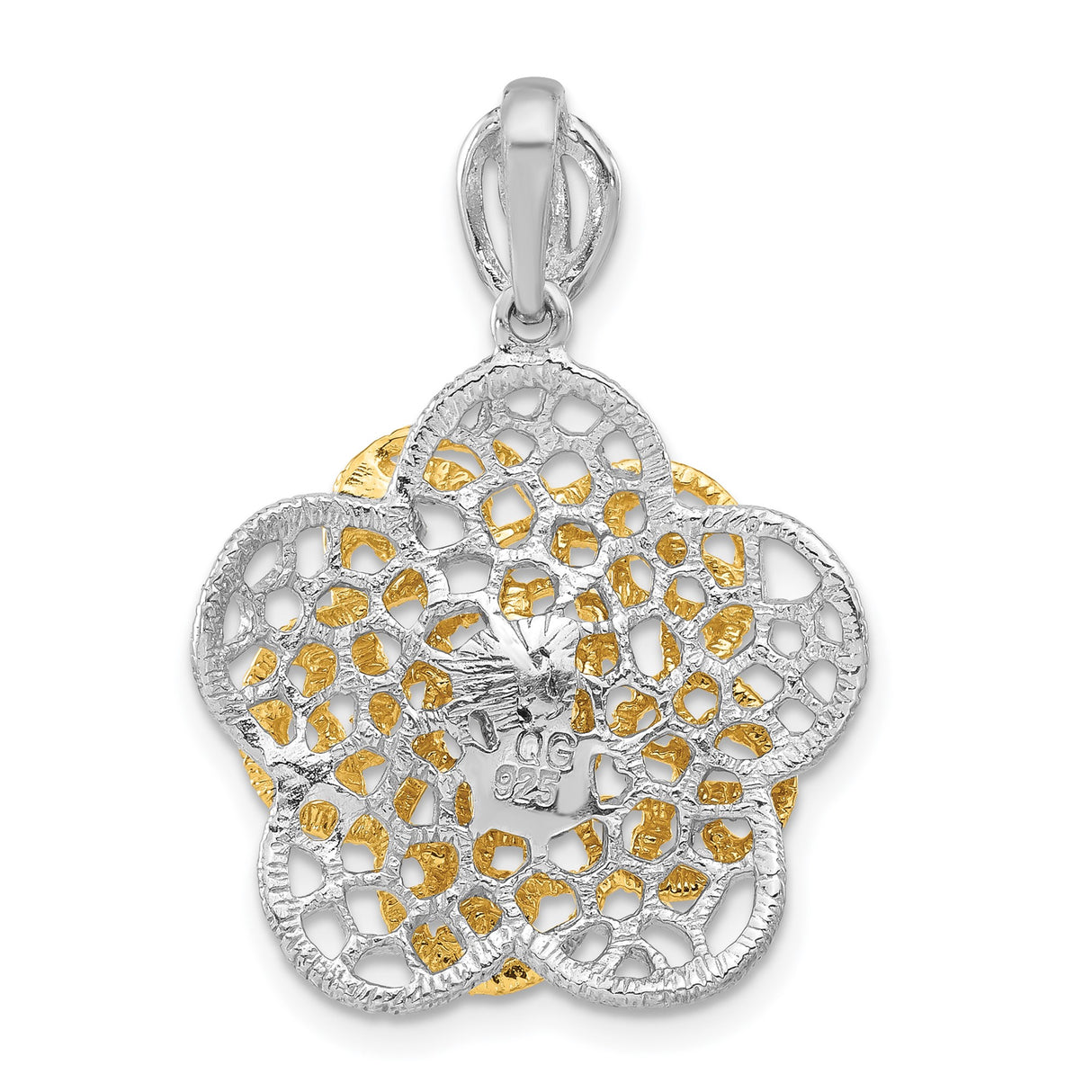Sterling Silver Flower Pendant with Two-Tone Filigree Floral Design for Women