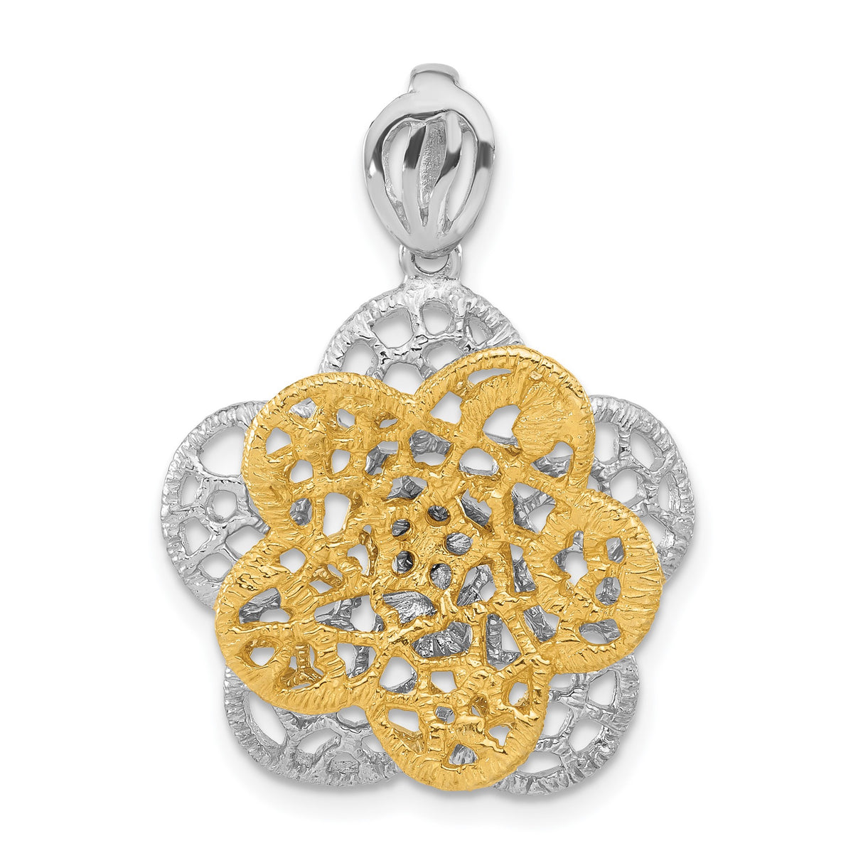 Sterling Silver Flower Pendant with Two-Tone Filigree Floral Design for Women