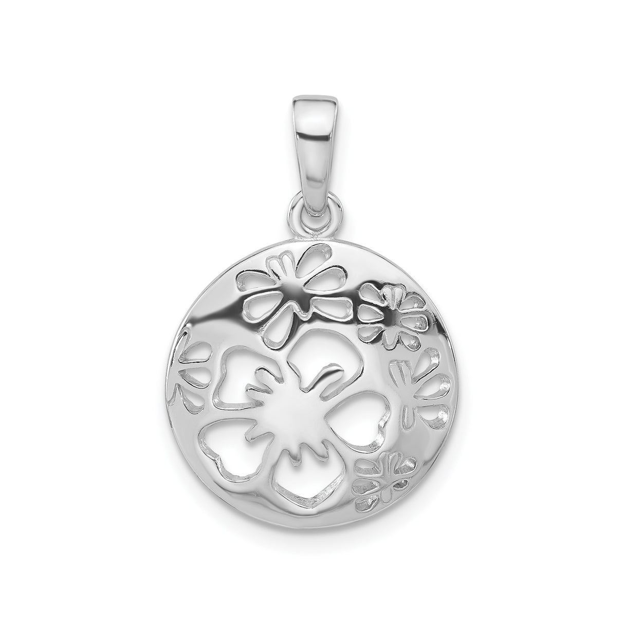 Sterling Silver Floral Circle Pendant with Cutout Flower Design, Nature-Inspired Jewelry for Women