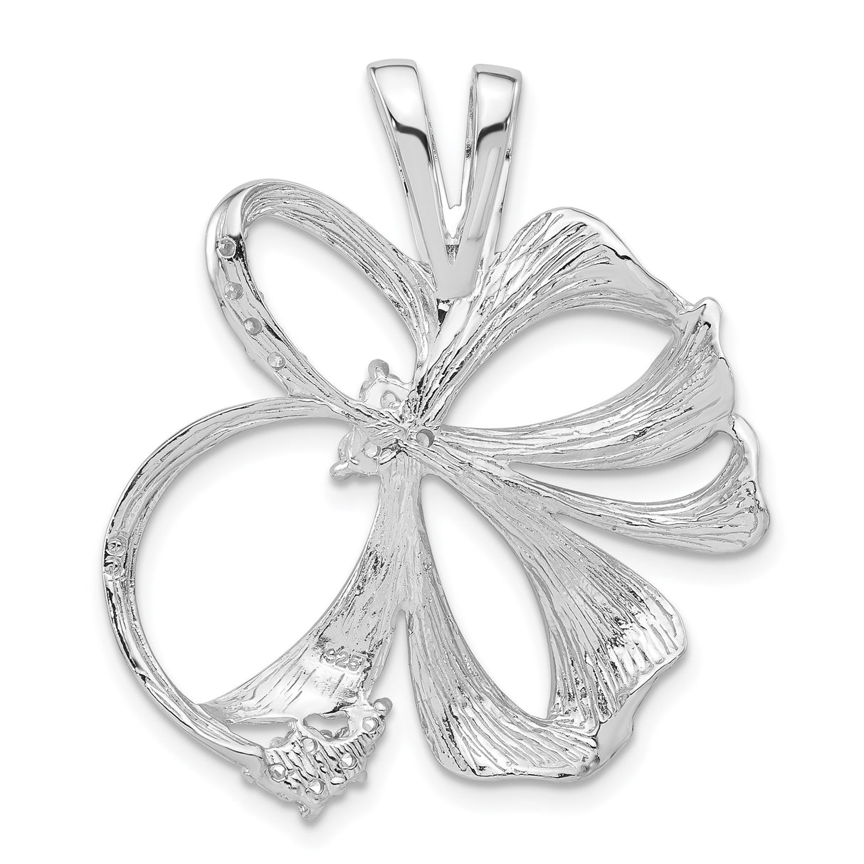 Sterling Silver Floral Pendant with Cubic Zirconia, Open Petal Flower Design and Textured Detailing