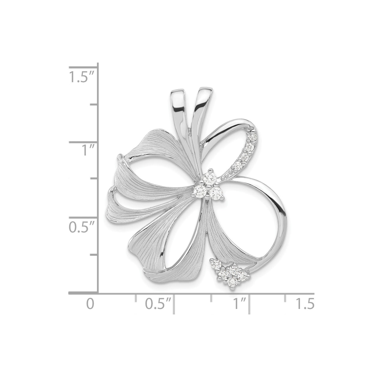 Sterling Silver Floral Pendant with Cubic Zirconia, Open Petal Flower Design and Textured Detailing