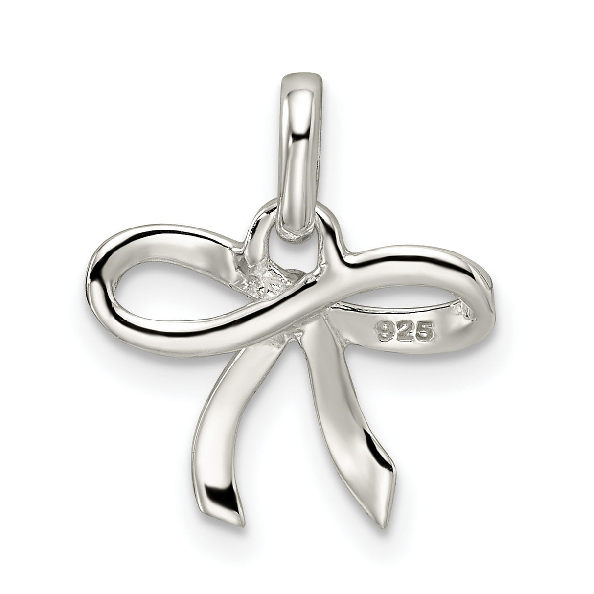Polished Diamond Bow Charm Pendant in Real 925 Sterling Silver