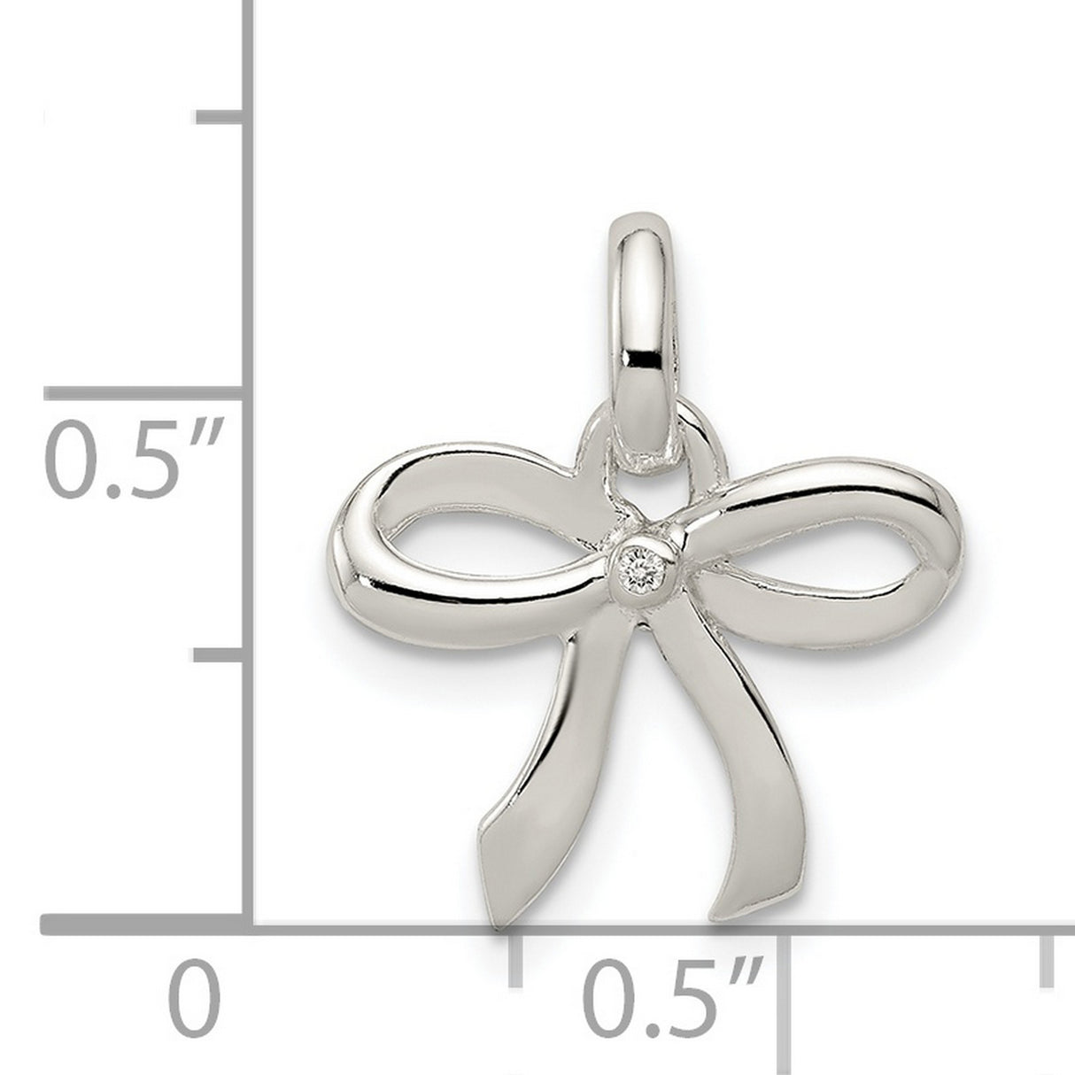 Polished Diamond Bow Charm Pendant in Real 925 Sterling Silver
