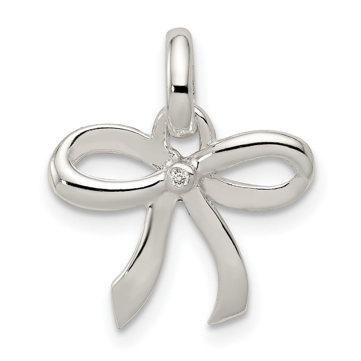 Polished Diamond Bow Charm Pendant in Real 925 Sterling Silver