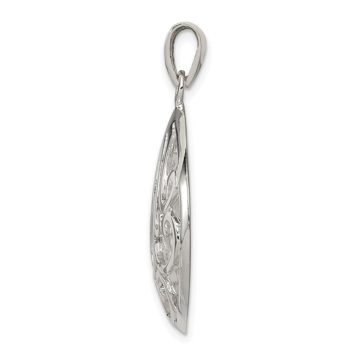 Sterling Silver Teardrop Pendant with Openwork Filigree Swirl Design for Women