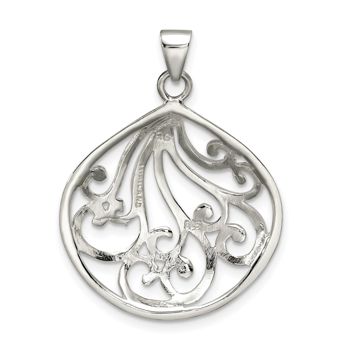 Sterling Silver Teardrop Pendant with Openwork Filigree Swirl Design for Women