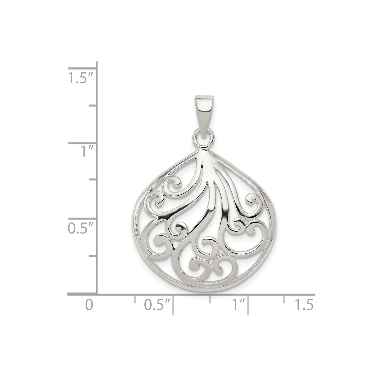 Sterling Silver Teardrop Pendant with Openwork Filigree Swirl Design for Women