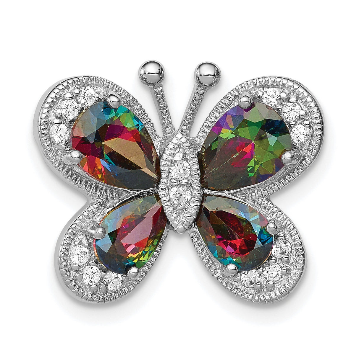 Sterling Silver Butterfly Pendant with Mystic Topaz and Cubic Zirconia, Nature Inspired Jewelry for Women