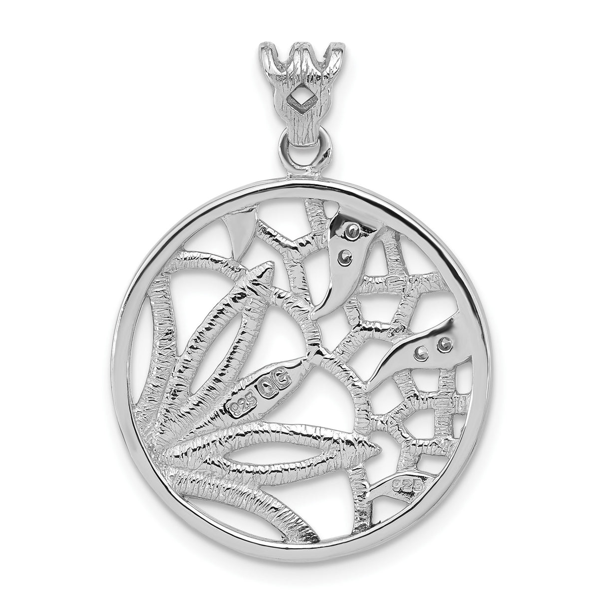 Sterling Silver Floral Leaf Pendant with Cubic Zirconia, Botanical Medallion Design