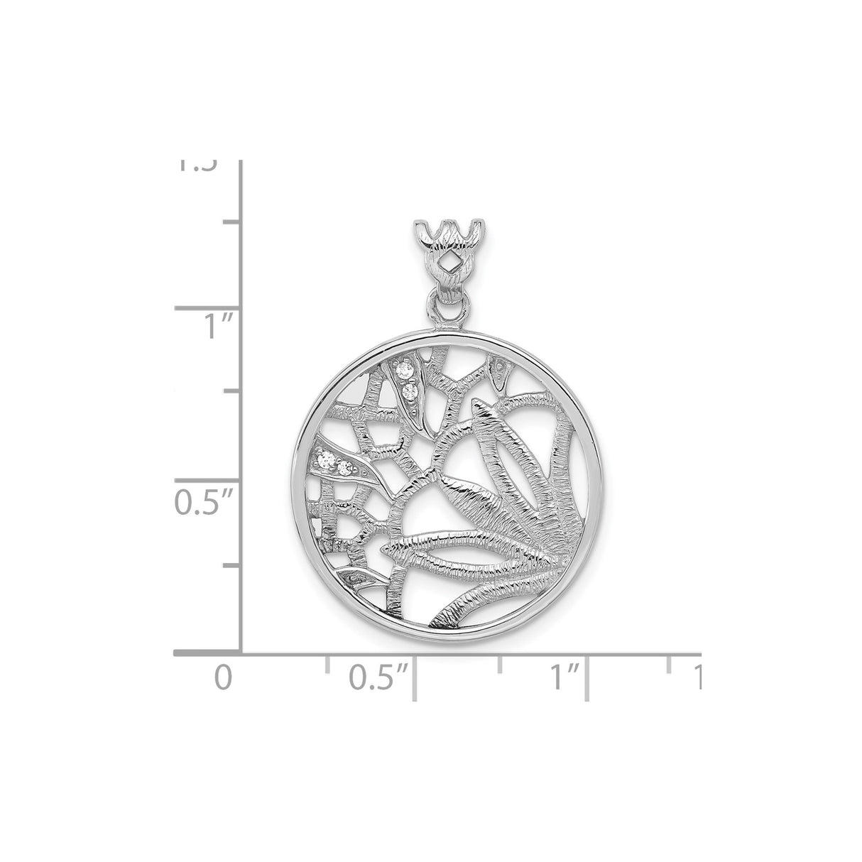 Sterling Silver Floral Leaf Pendant with Cubic Zirconia, Botanical Medallion Design
