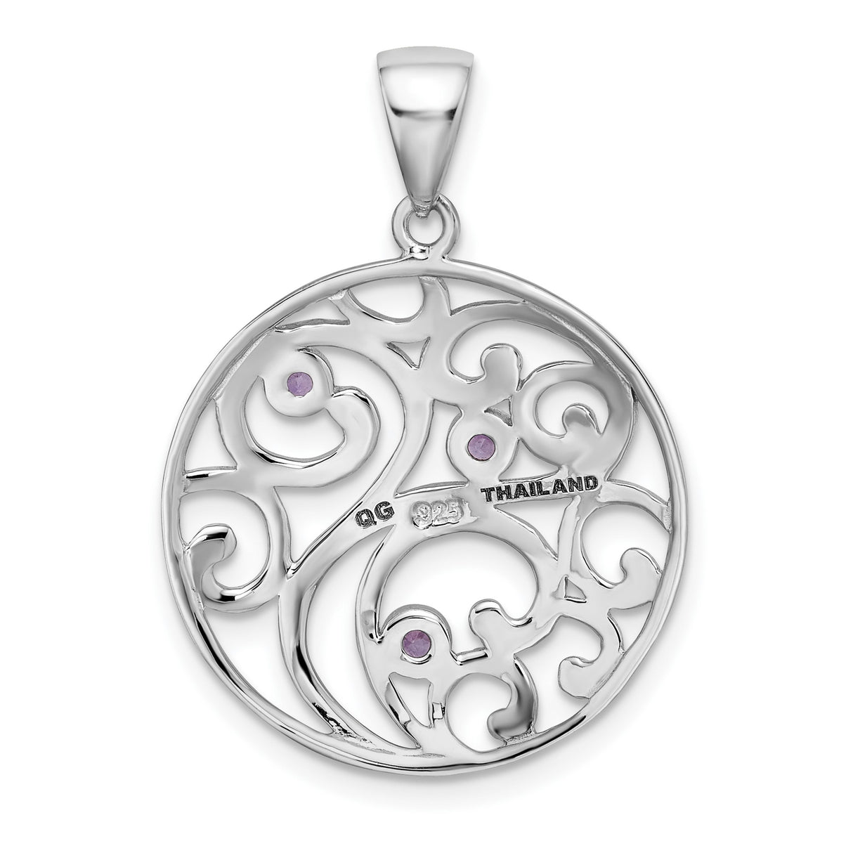 Sterling Silver Pendant with Amethyst in Openwork Swirl Celtic Inspired Design for Women