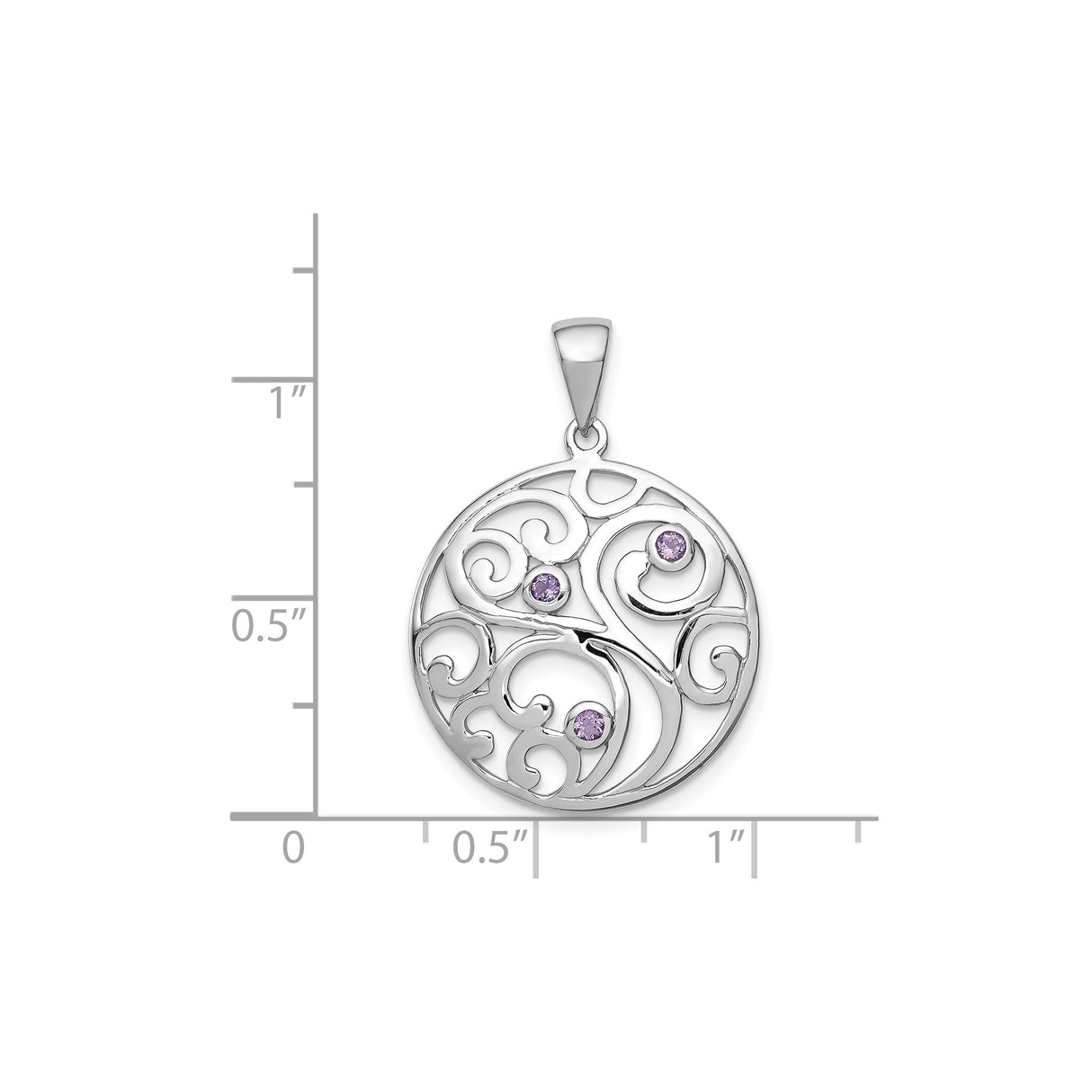 Sterling Silver Pendant with Amethyst in Openwork Swirl Celtic Inspired Design for Women