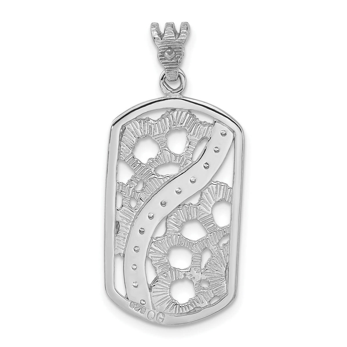 Sterling Silver Pendant with Cubic Zirconia, Abstract Floral Lace and Openwork Design