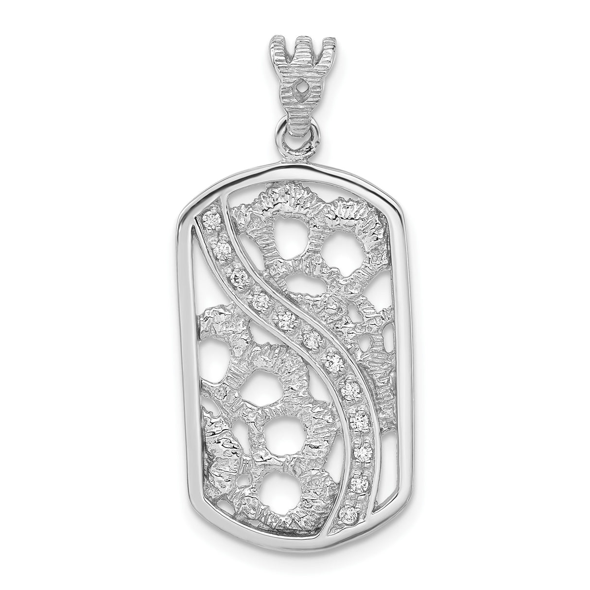 Sterling Silver Pendant with Cubic Zirconia, Abstract Floral Lace and Openwork Design