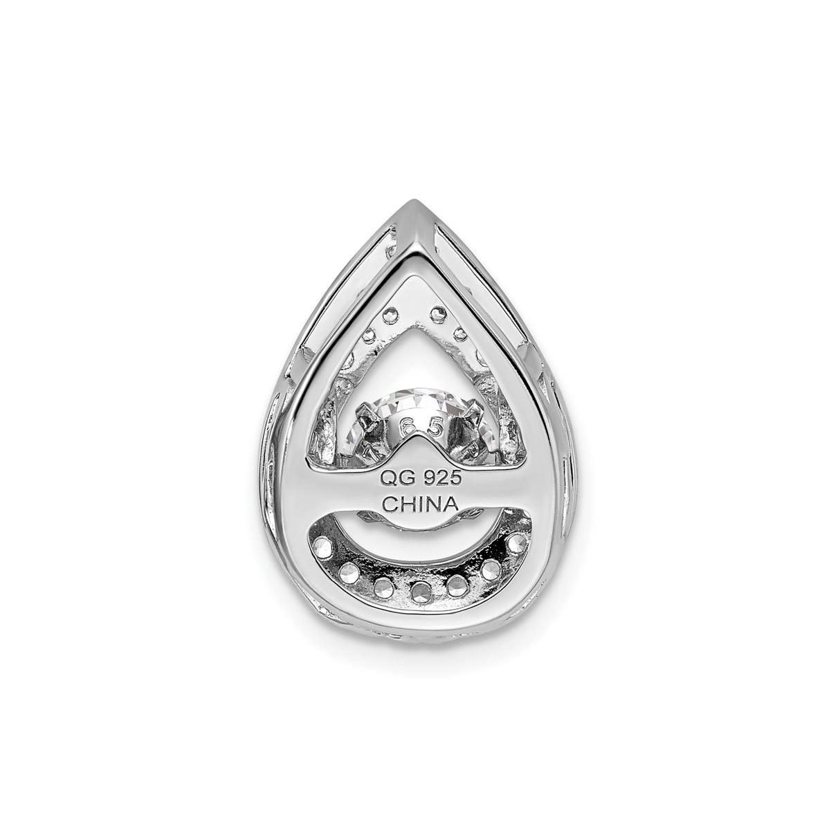 Sterling Silver Teardrop Pendant with Cubic Zirconia Center and Accent Stones