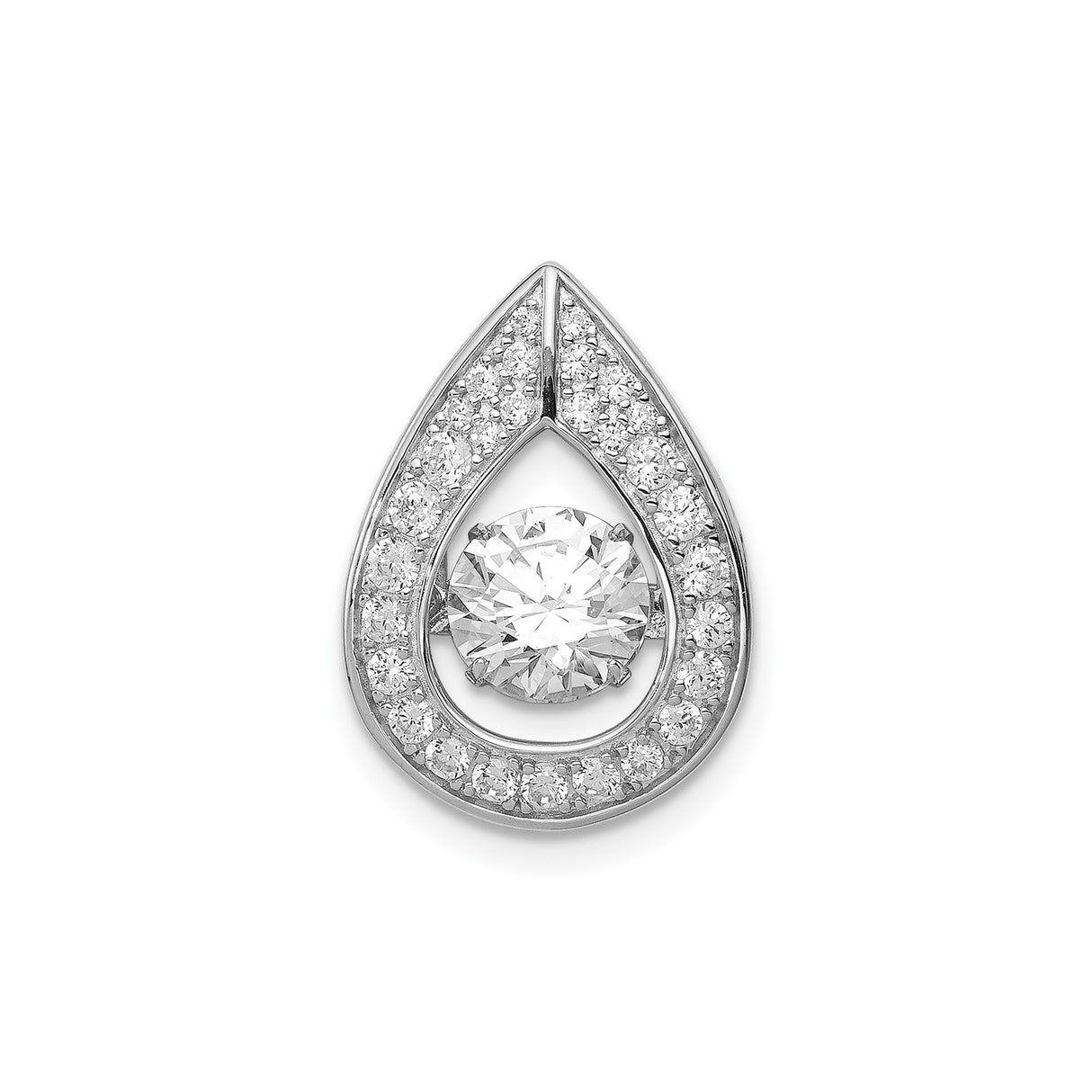 Sterling Silver Teardrop Pendant with Cubic Zirconia Center and Accent Stones