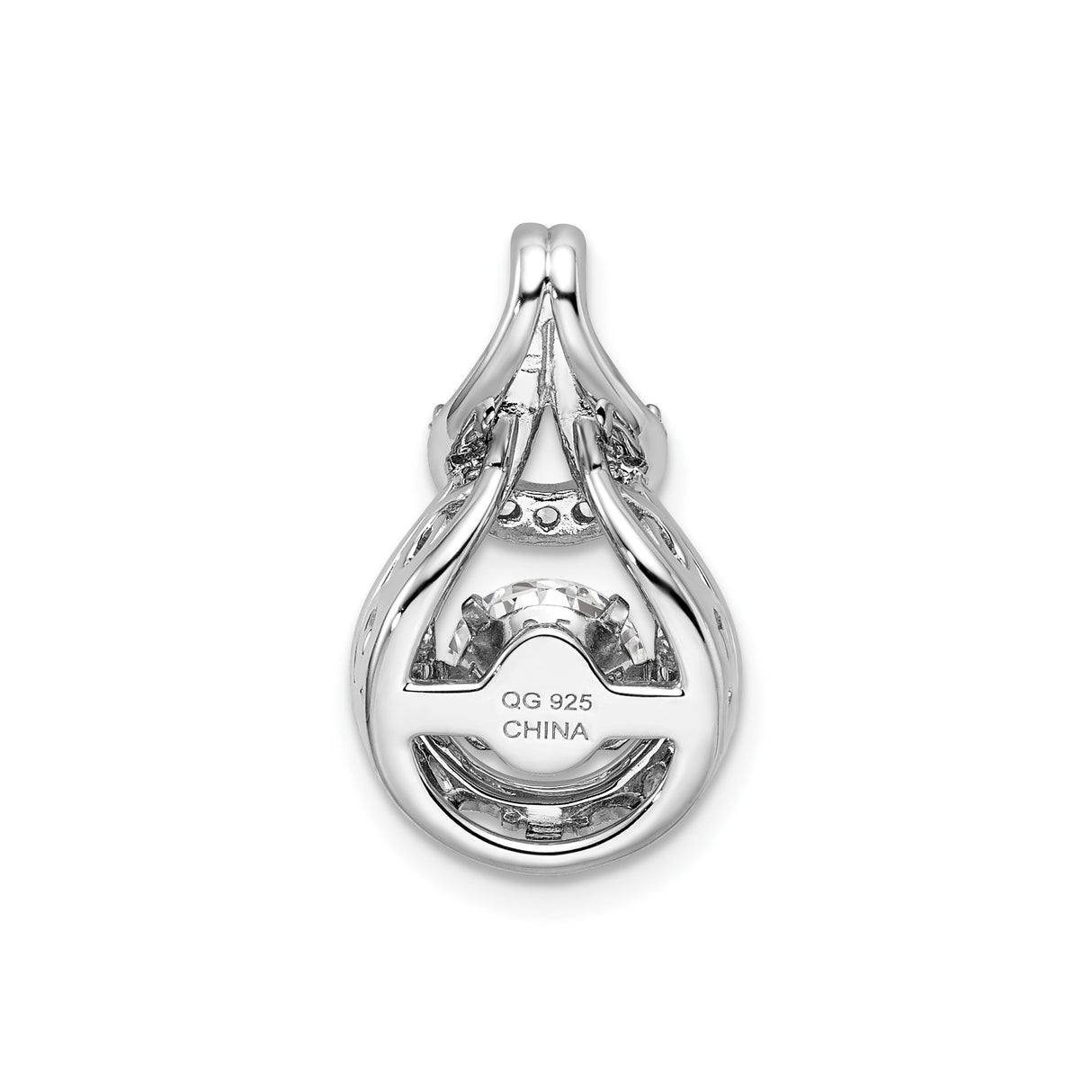 Sterling Silver Teardrop Pendant with Cubic Zirconia and Accent Stones, Modern Minimalist Design