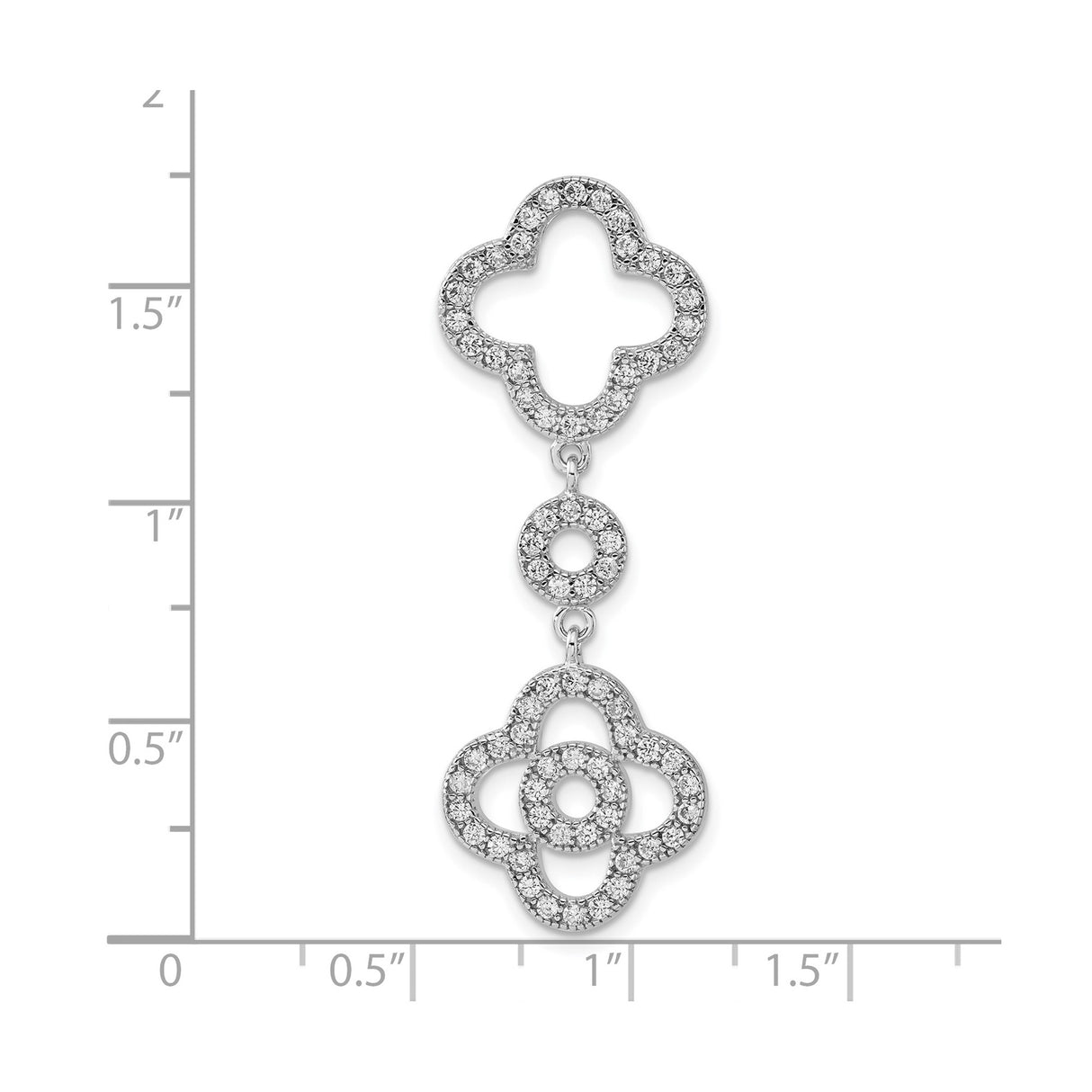 Sterling Silver Drop Earrings with Cubic Zirconia, Quatrefoil and Floral Motif Dangle Style