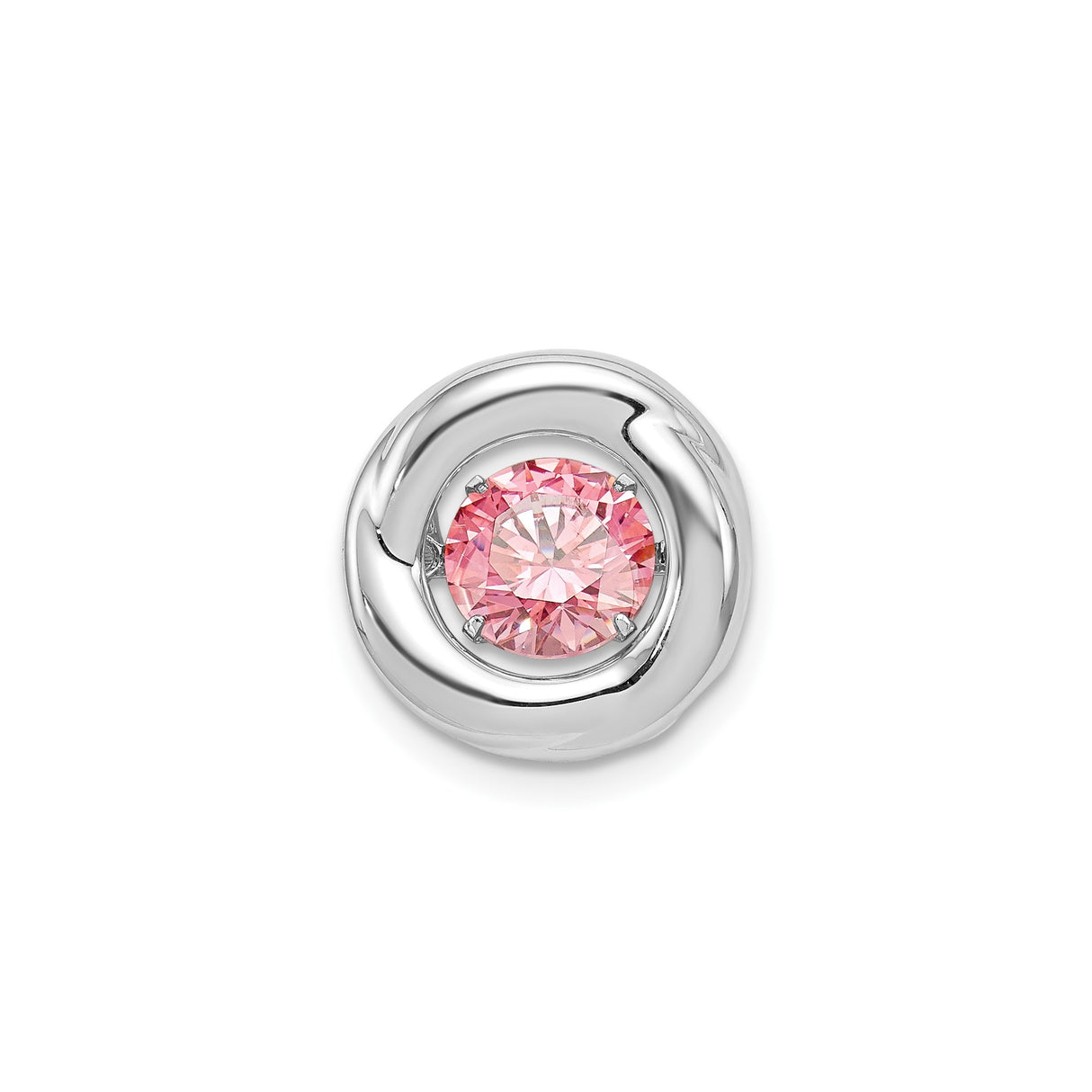 Sterling Silver Pendant with Cubic Zirconia, Polished Swirl Design, Romantic Style