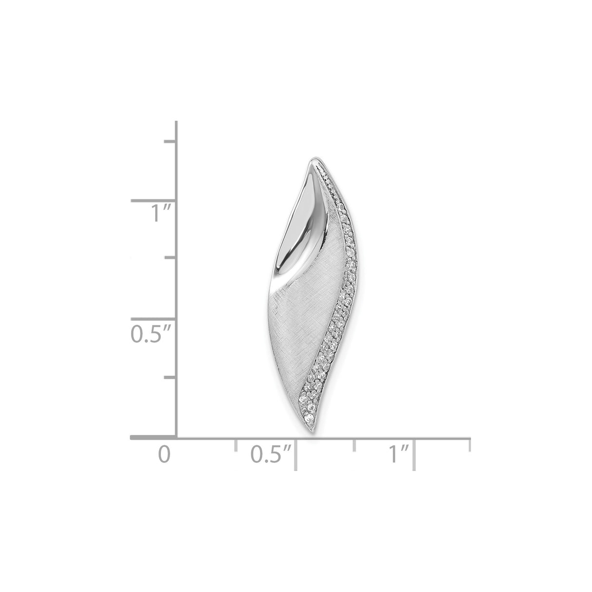 Sterling Silver Leaf Pendant with Cubic Zirconia Accents, Brushed Satin Finish, Nature Motif