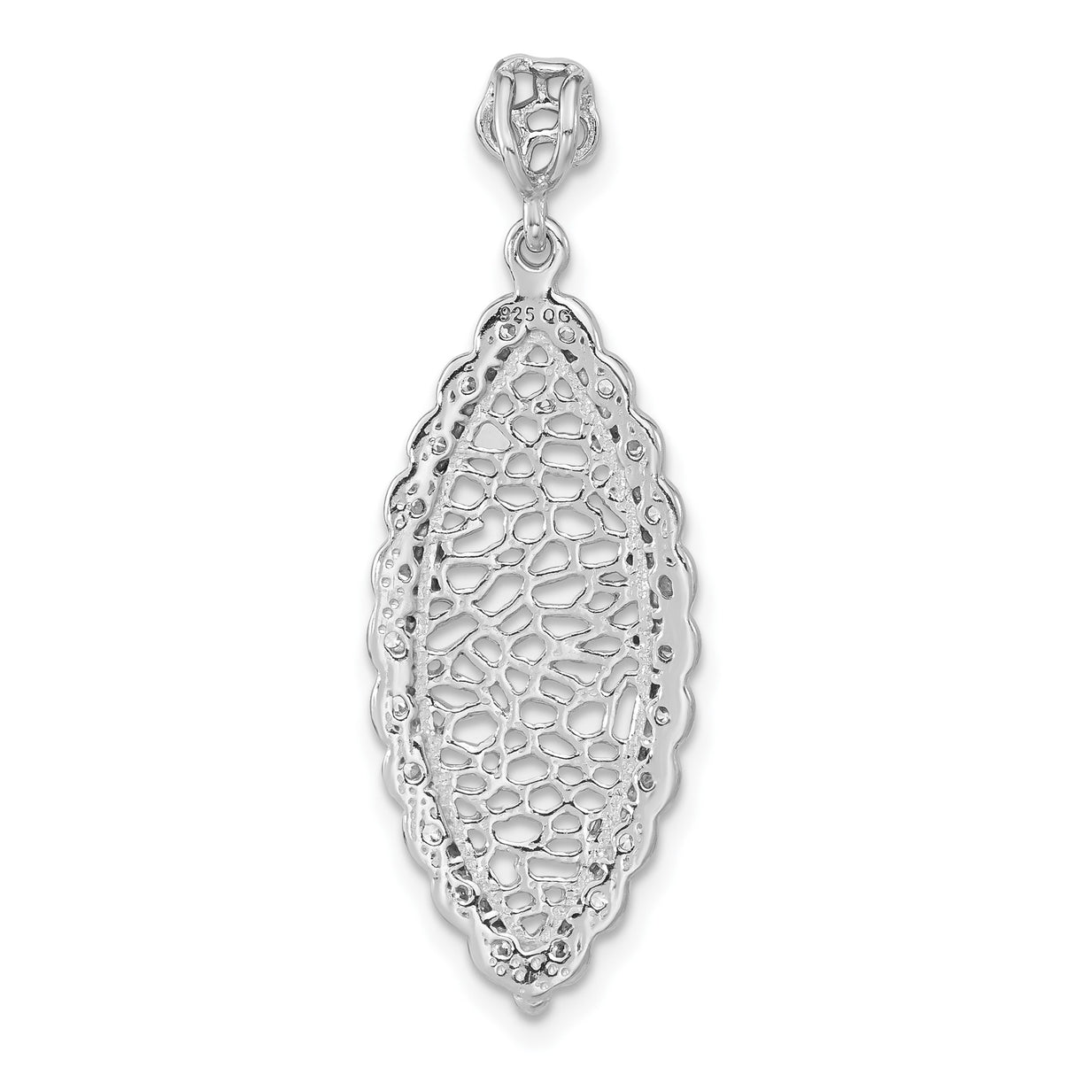 Sterling Silver Marquise Pendant with Cubic Zirconia and Open Filigree Design for Women