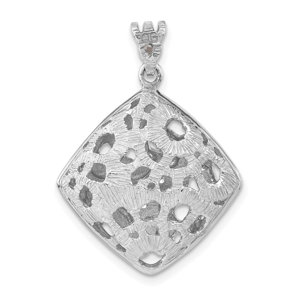 Sterling Silver Pendant with Crystal, Floral Cutout Design and Geometric Diamond Shape