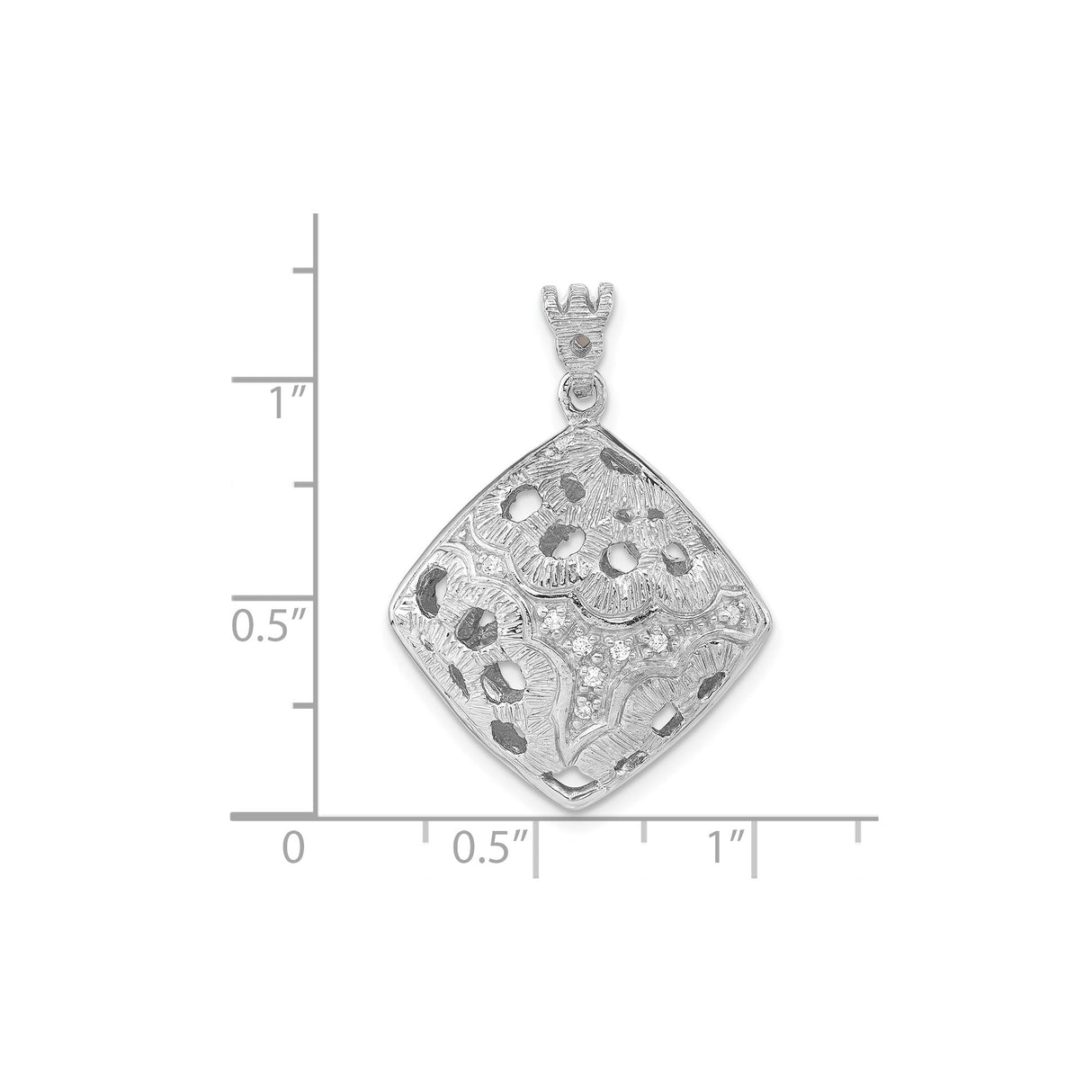 Sterling Silver Pendant with Crystal, Floral Cutout Design and Geometric Diamond Shape