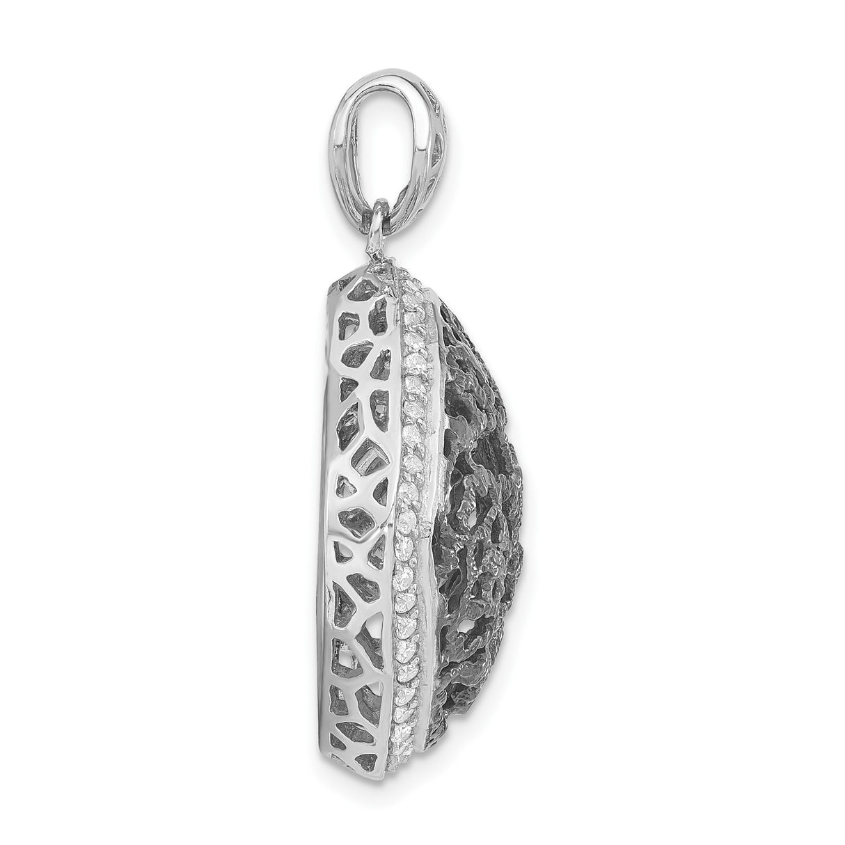 Sterling Silver Square Pendant with Cubic Zirconia, Oxidized Floral Lace Design, Boho Artisan Style