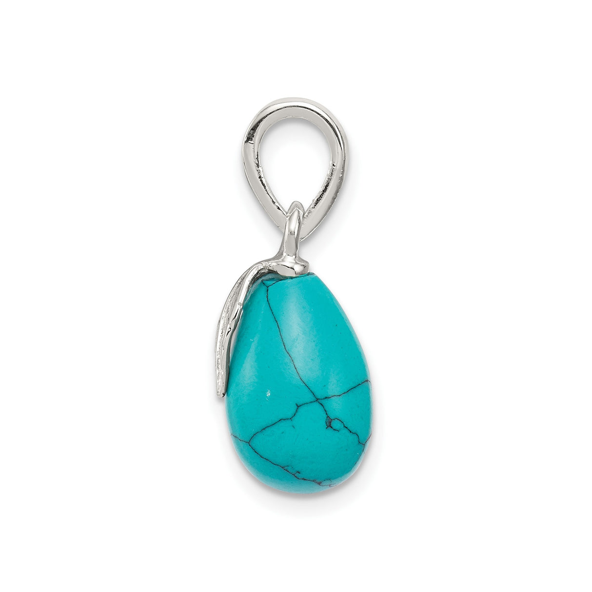 Sterling Silver Teardrop Feather Pendant with Turquoise, Native Boho Southwestern Jewelry