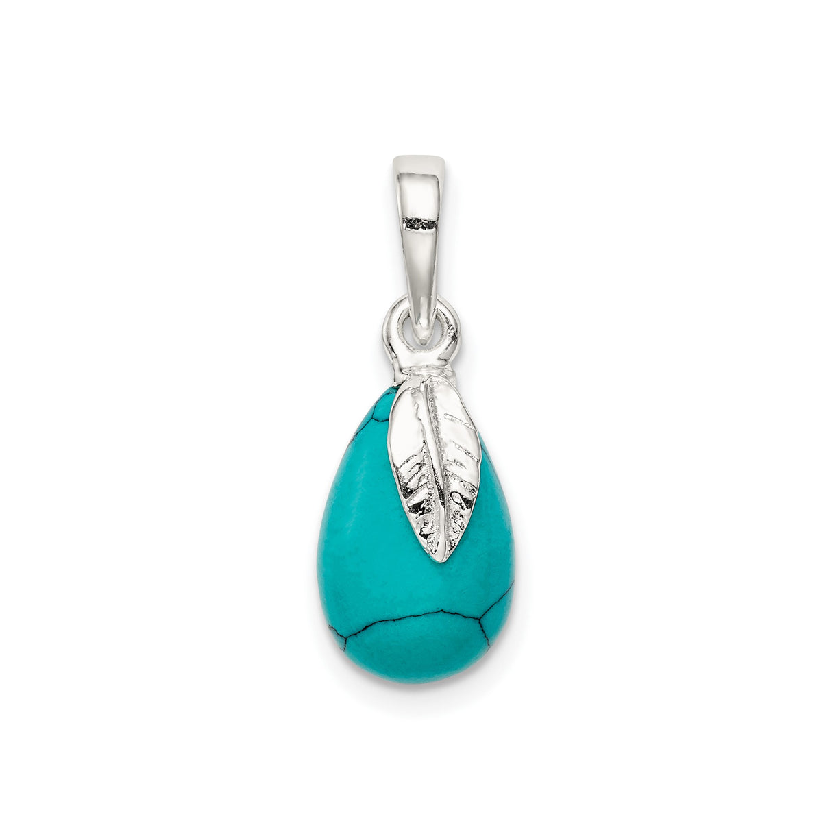 Sterling Silver Teardrop Feather Pendant with Turquoise, Native Boho Southwestern Jewelry