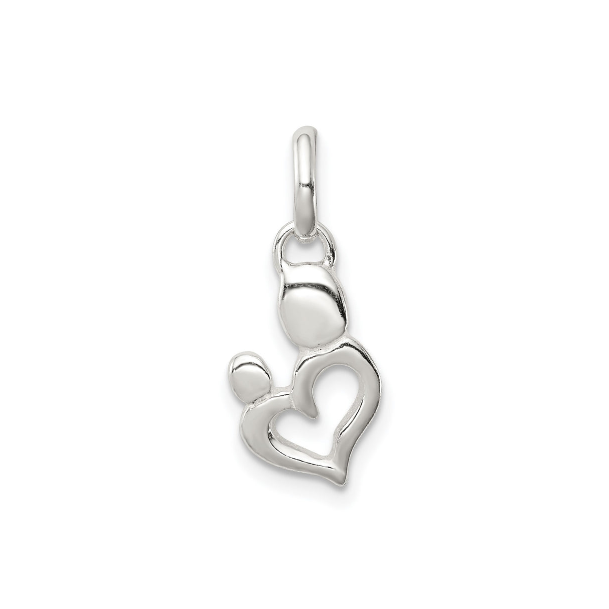 Sterling Silver Heart Pendant with Stylized Mother Design Symbolizing Maternal Love and Family Bond