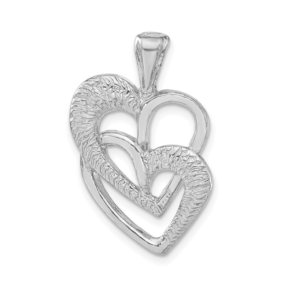 Sterling Silver Heart Pendant with Three Interlocking Textured and Polished Hearts for Women