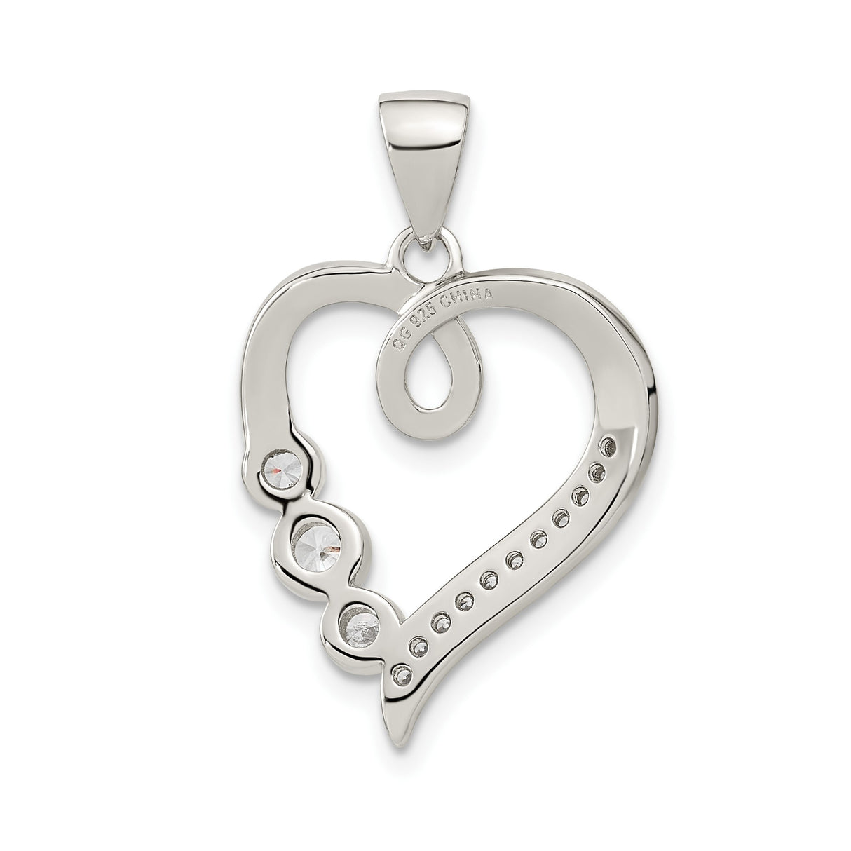 Sterling Silver Heart Pendant with Cubic Zirconia Accents and Open Heart Design