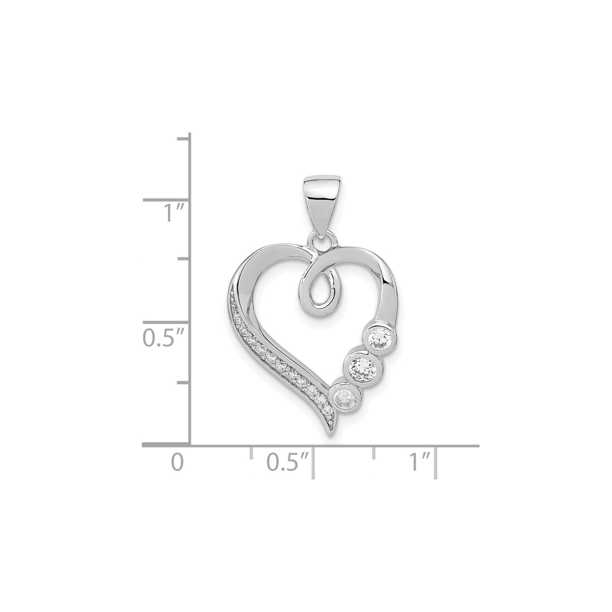 Sterling Silver Heart Pendant with Cubic Zirconia Accents and Open Heart Design