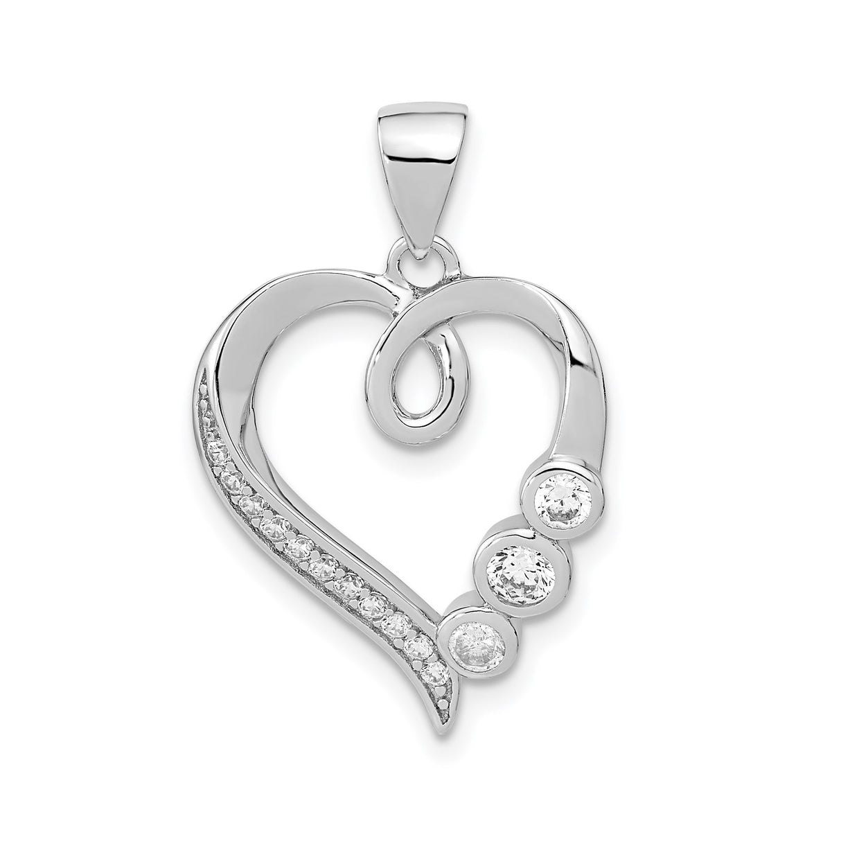Sterling Silver Heart Pendant with Cubic Zirconia Accents and Open Heart Design