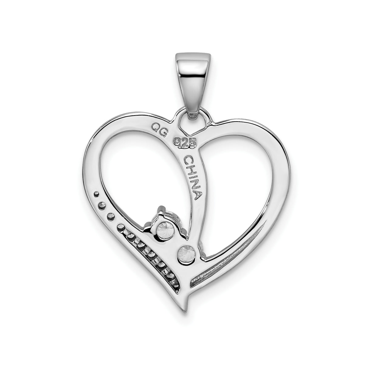 Sterling Silver Heart Pendant with Cubic Zirconia, Open Heart Design for Women