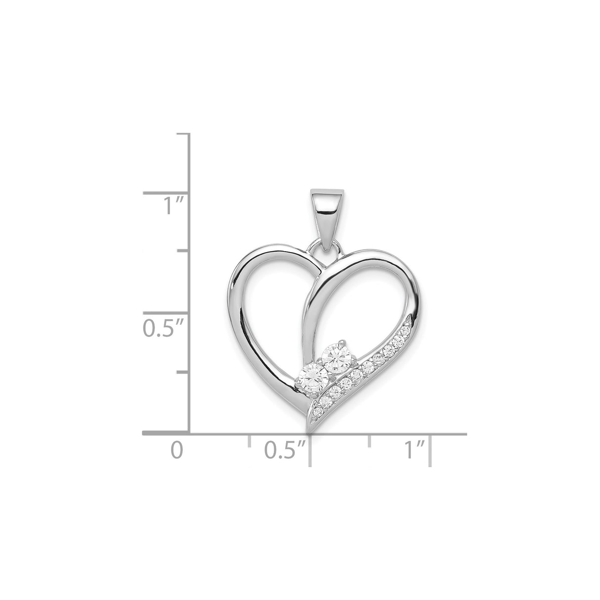 Sterling Silver Heart Pendant with Cubic Zirconia, Open Heart Design for Women