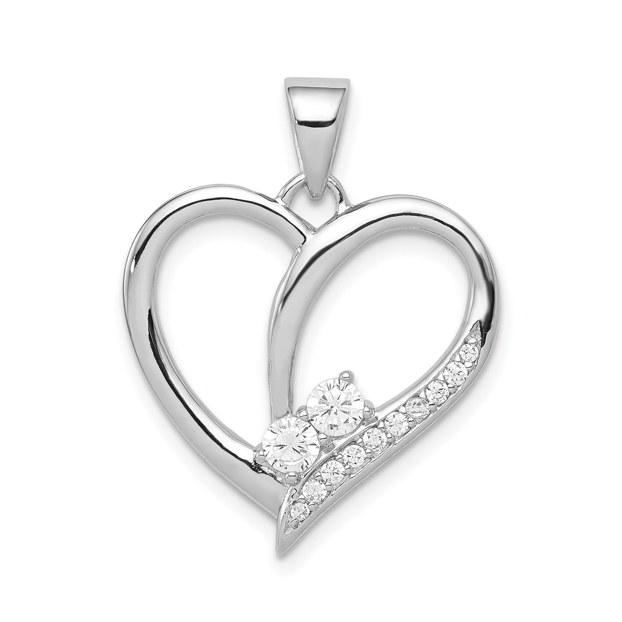 Sterling Silver Heart Pendant with Cubic Zirconia, Open Heart Design for Women