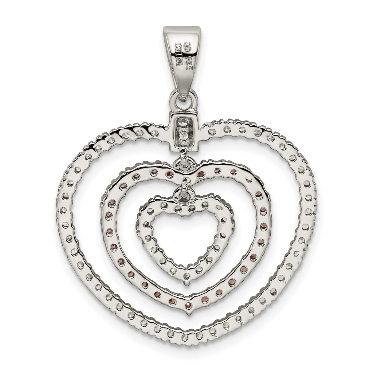 Sterling Silver Heart Pendant with White and Pink Cubic Zirconia, Layered Romantic Design