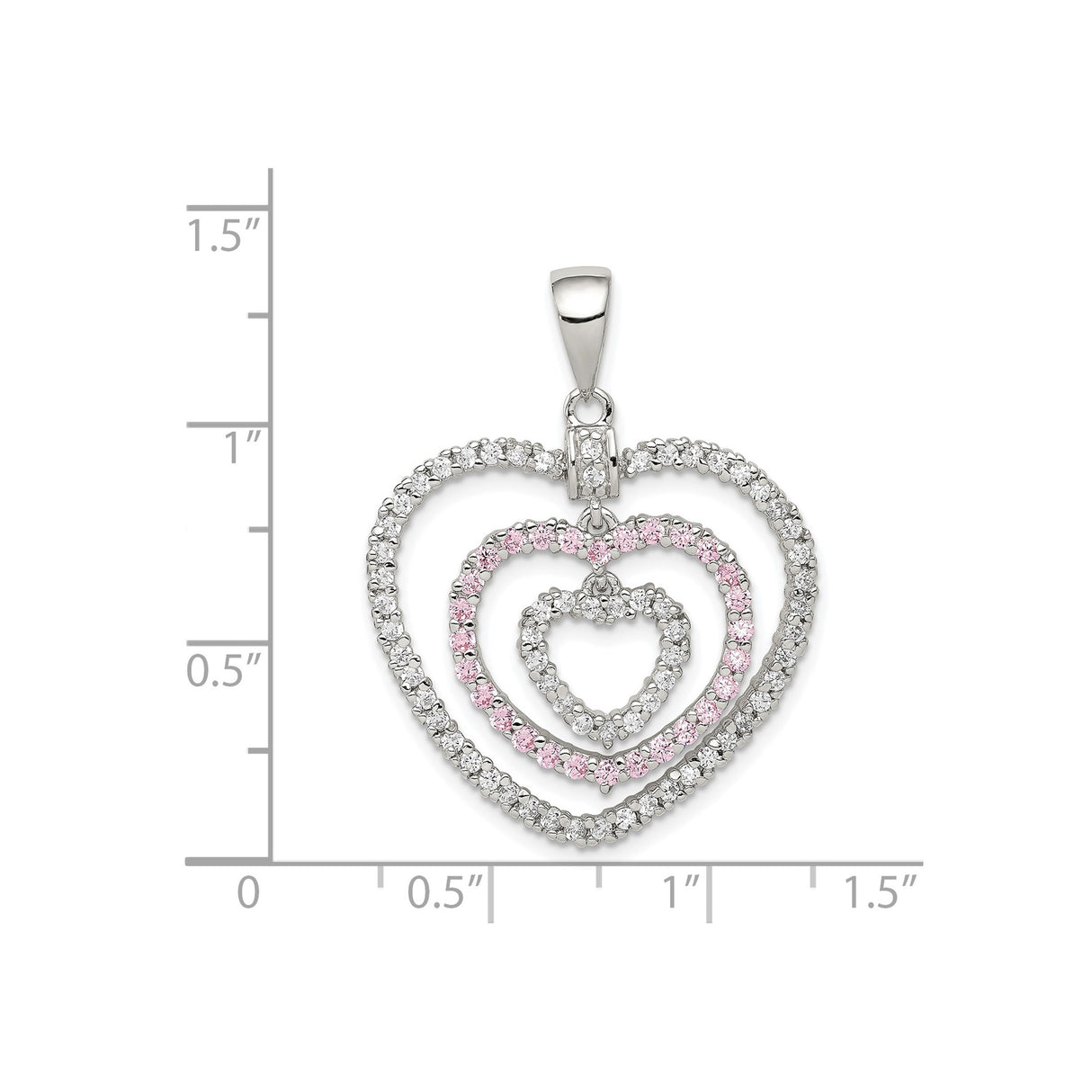 Sterling Silver Heart Pendant with White and Pink Cubic Zirconia, Layered Romantic Design
