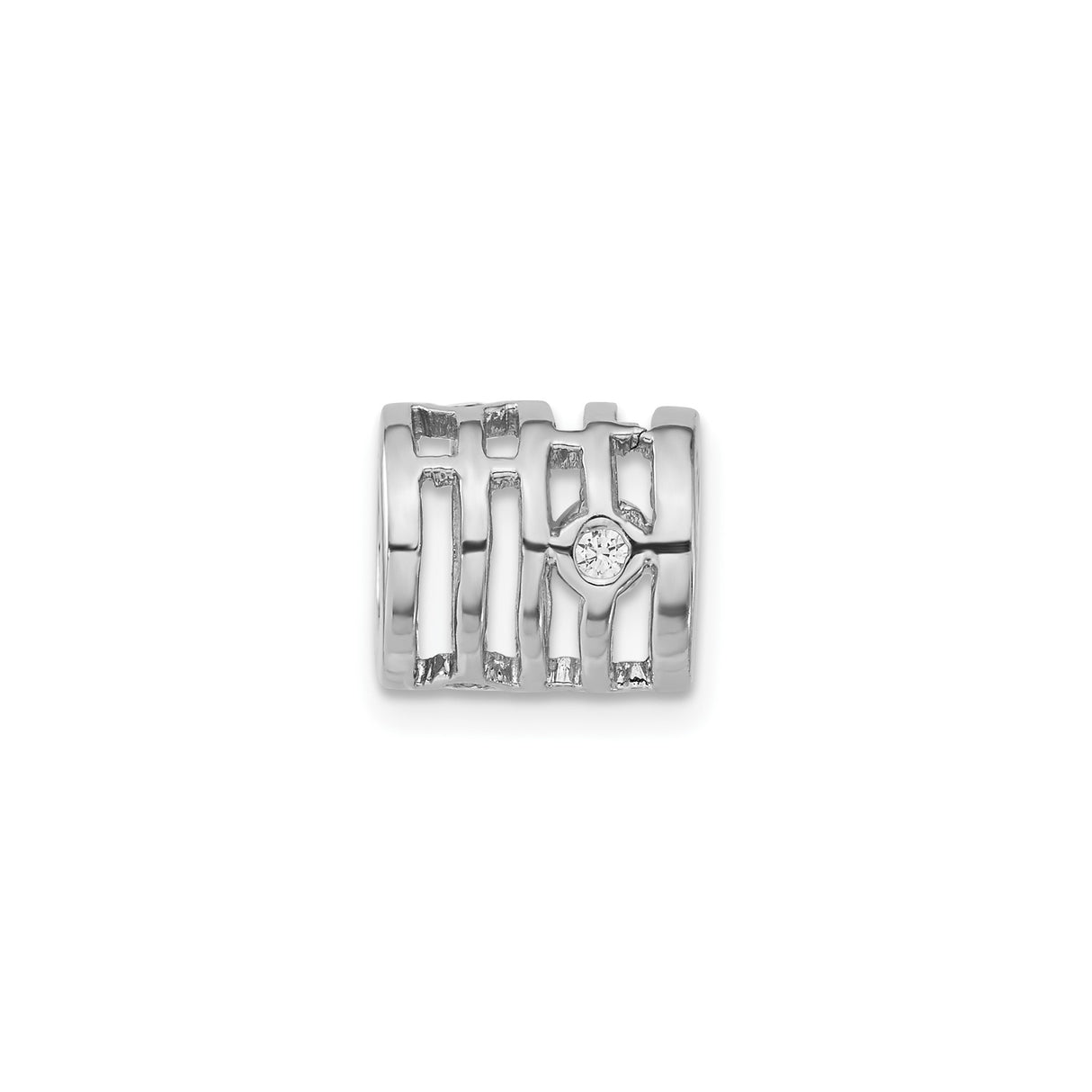 Sterling Silver Charm Bead with Cubic Zirconia, Openwork Linear Design, Modern Minimalist Style