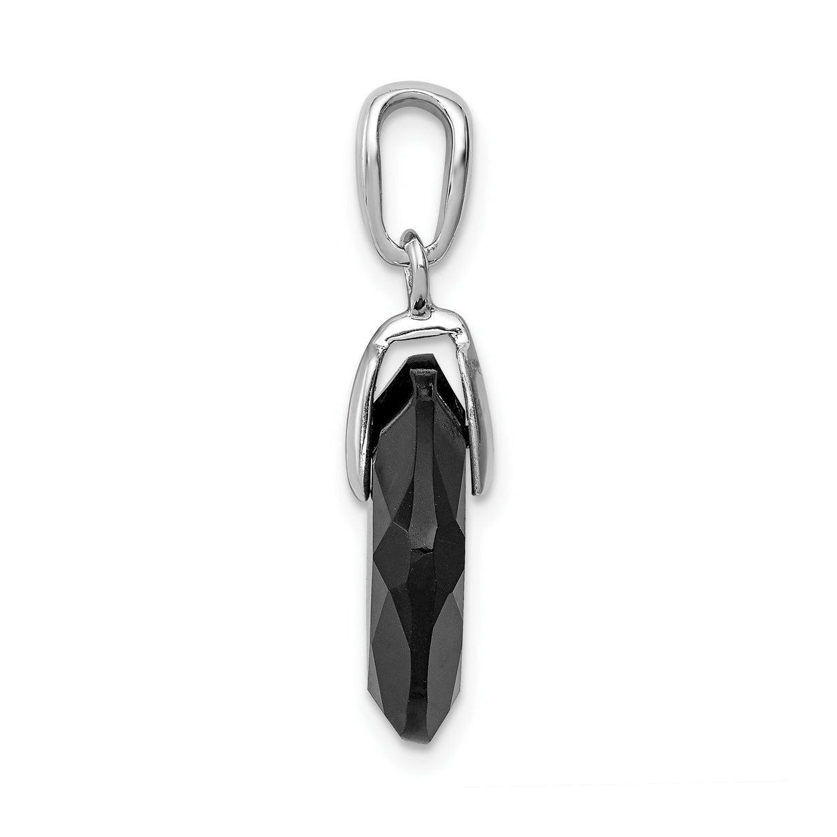 Sterling Silver Cushion Pendant with Faceted Black Agate, Modern Minimalist Jewelry for Women