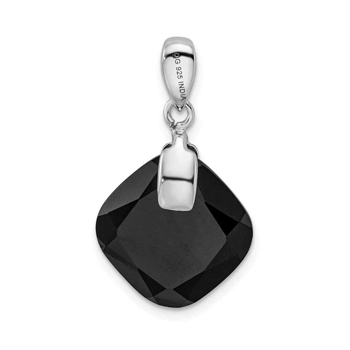 Sterling Silver Cushion Pendant with Faceted Black Agate, Modern Minimalist Jewelry for Women