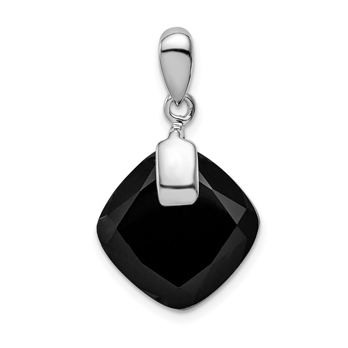 Sterling Silver Cushion Pendant with Faceted Black Agate, Modern Minimalist Jewelry for Women