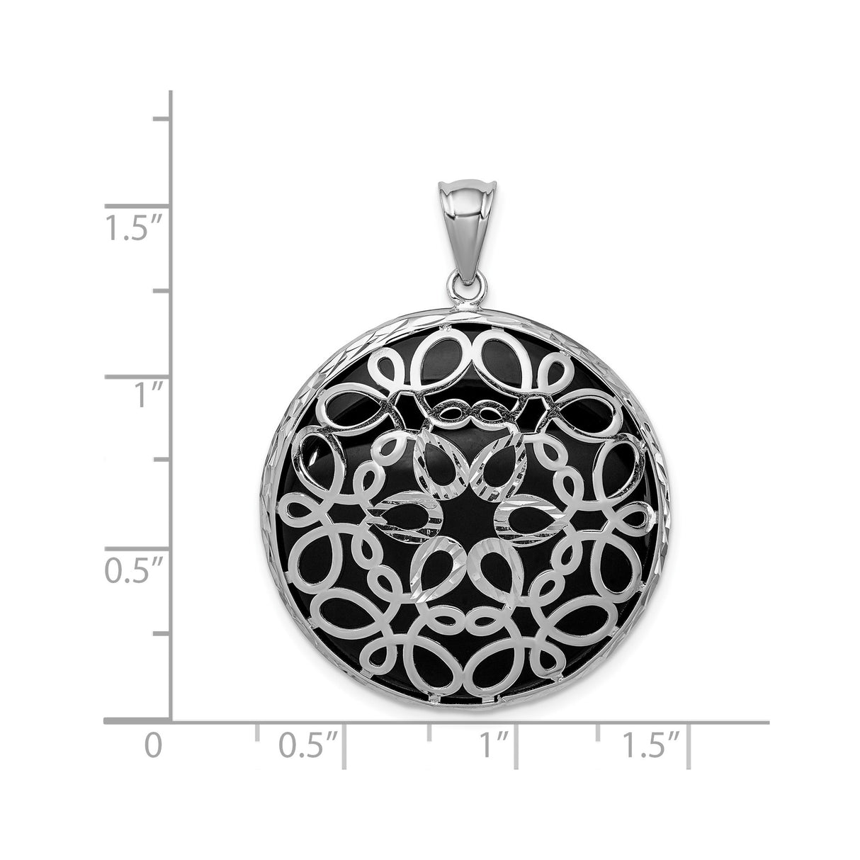 Sterling Silver Pendant with Onyx, Mandala Floral Design, Antique Style for Women