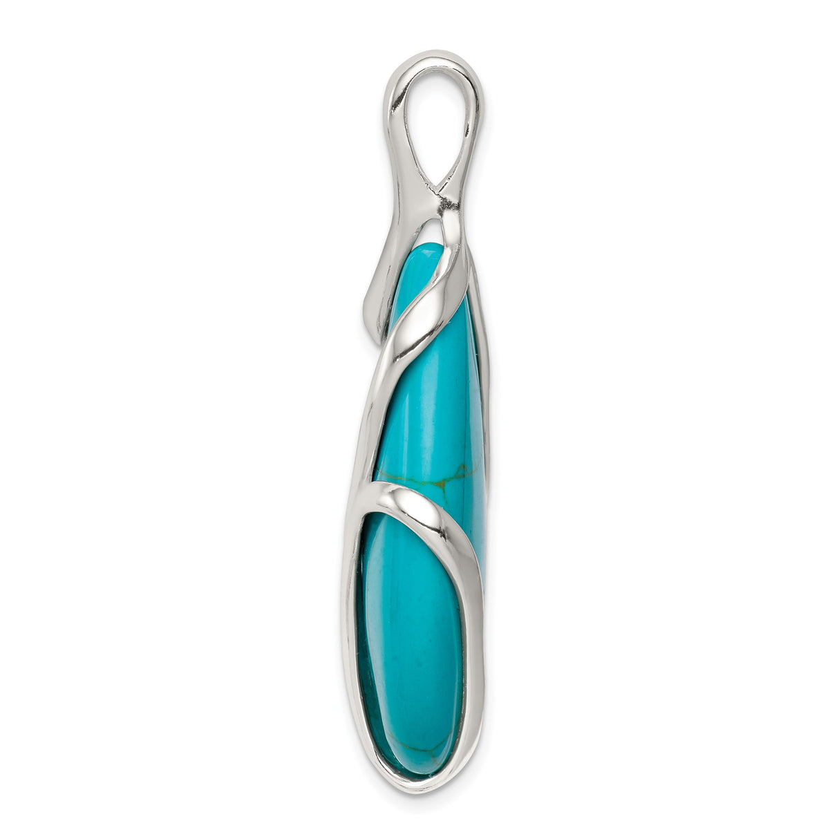 Sterling Silver Teardrop Pendant with Synthetic Turquoise, Boho Curved Design for Women