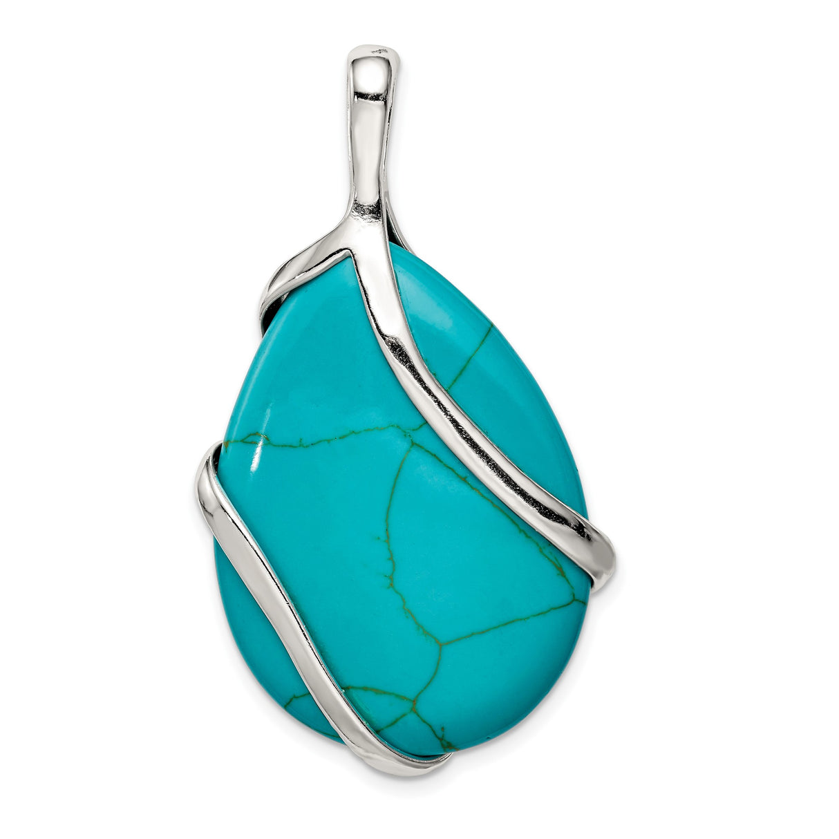 Sterling Silver Teardrop Pendant with Synthetic Turquoise, Boho Curved Design for Women