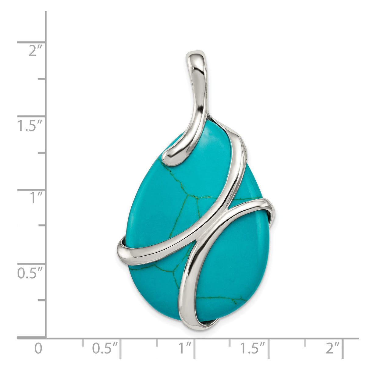 Sterling Silver Teardrop Pendant with Synthetic Turquoise, Boho Curved Design for Women