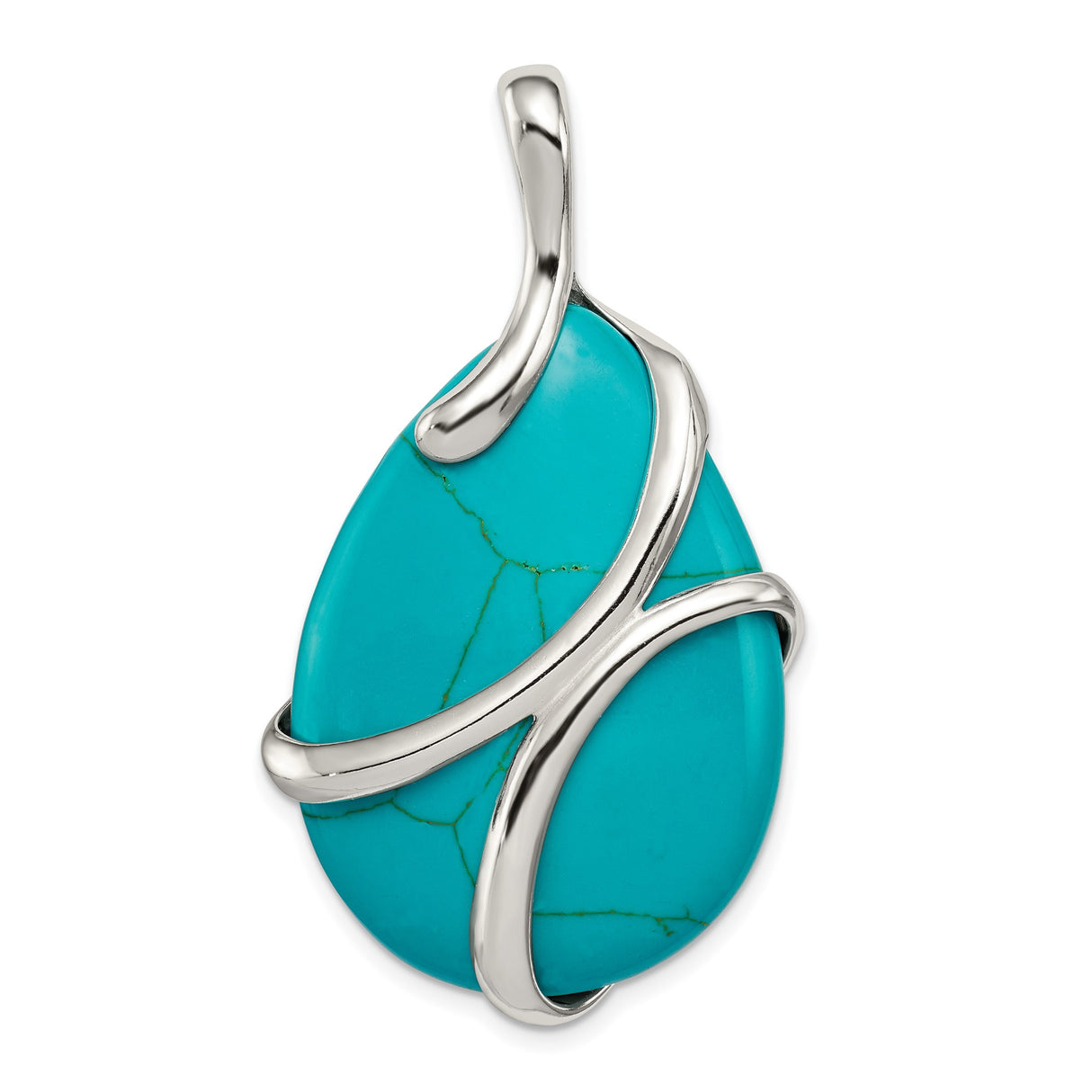 Sterling Silver Teardrop Pendant with Synthetic Turquoise, Boho Curved Design for Women