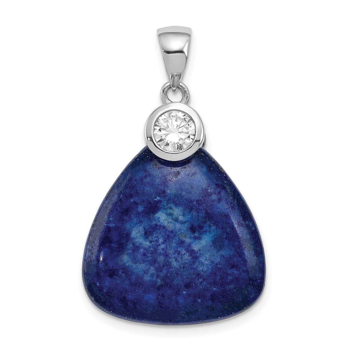 Sterling Silver Triangle Pendant with Lapis Lazuli and Cubic Zirconia Accent, Boho Style for Women